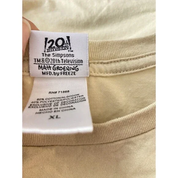 The Simpsons Men T Shirt Embroidered Front Logo back desing Size XL Cream - Picture 6 of 7